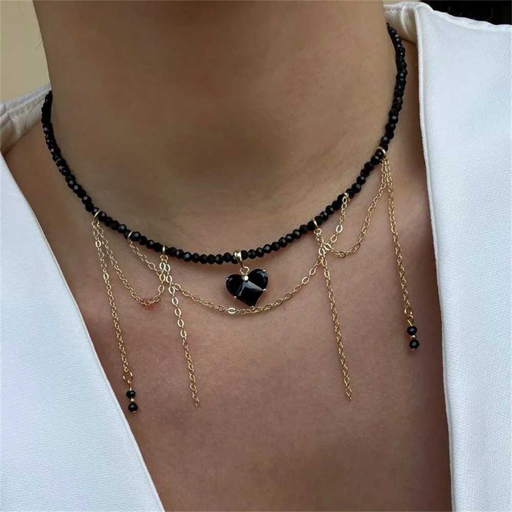 Fashion Vintage Tassels Zircon Heart Pendant Necklace For Women Female Boho Geometric Baroque Transparent Crystal Chain JewelryXJ250604