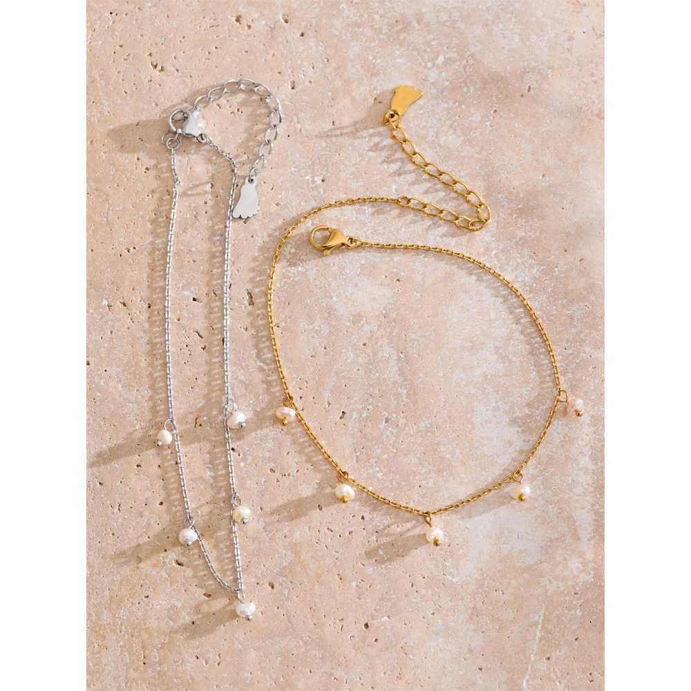 Yhpup Summer Arrival Natural Pearls Drop Chain Foot Accessories Anklet for Women Waterproof Sandy Beach Stainless Steel Jewelry W250604