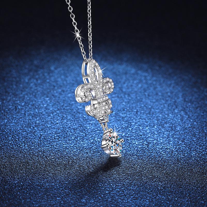 S925 Sterling Silver Moissanite Necklace with 1ct D-Color Moissanite, Crown and Iris Flower Design, Elegant and Timeless Pendant for Women