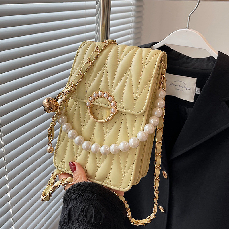 Free Shipping Mini Phone Bag Shoulder Bag Women's New Trendy Summer Versatile Pearl Chain Crossbody Bag Fashion Mesh Handbag
