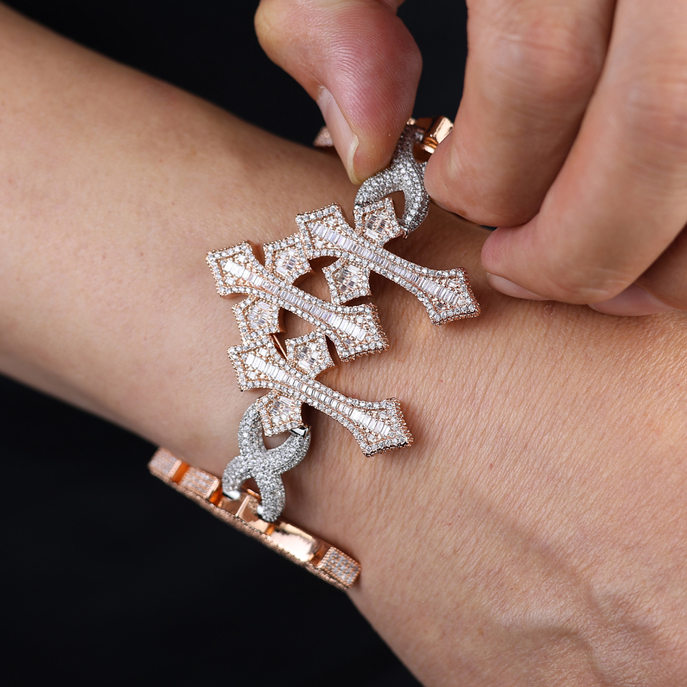 sdzstone 2025 NEW design Vintage Cross Pendant Iced Out Baguette Cubic Zircon Charm Fashion Necklace Hip Hop Jewelry Gifts For Women Men