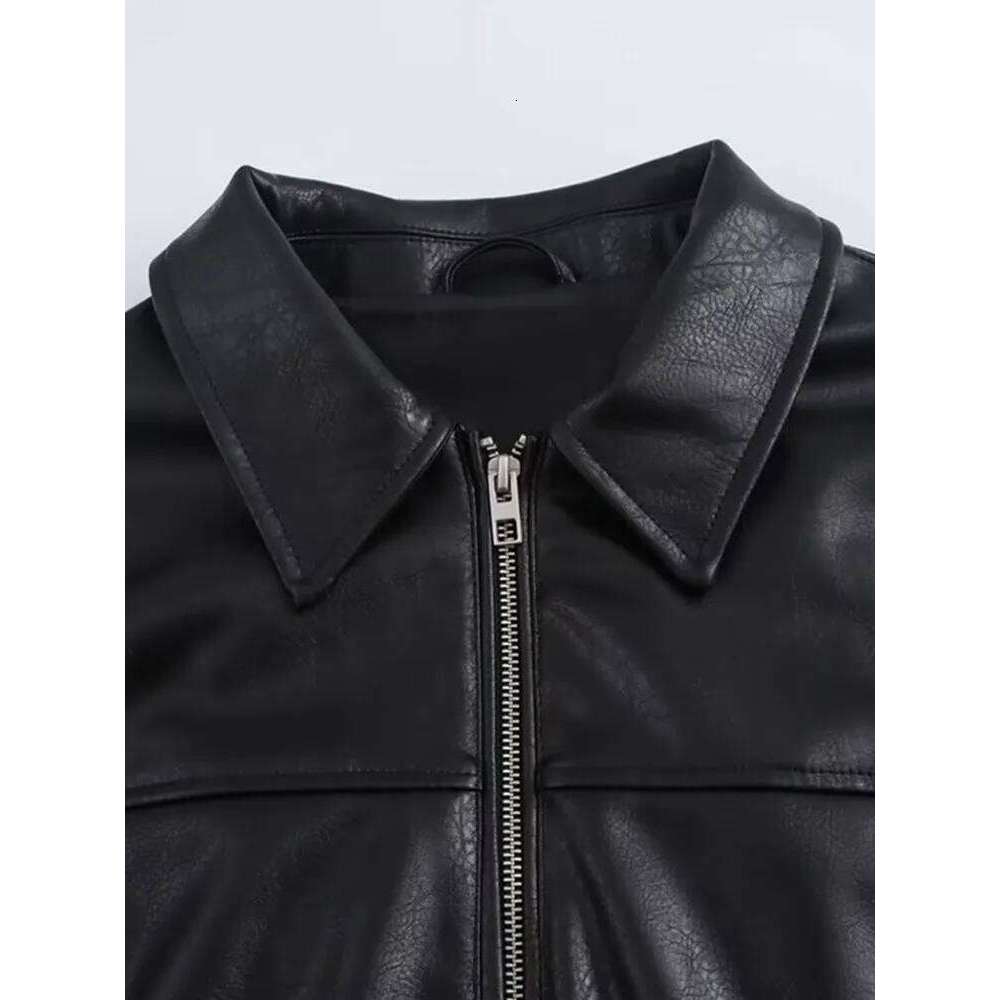 Vintage Pu Leather Women's Jackets With Zipper Casual Loose Lapel Full Sleeve Pockets Female Coat High Street Lady Outerwears