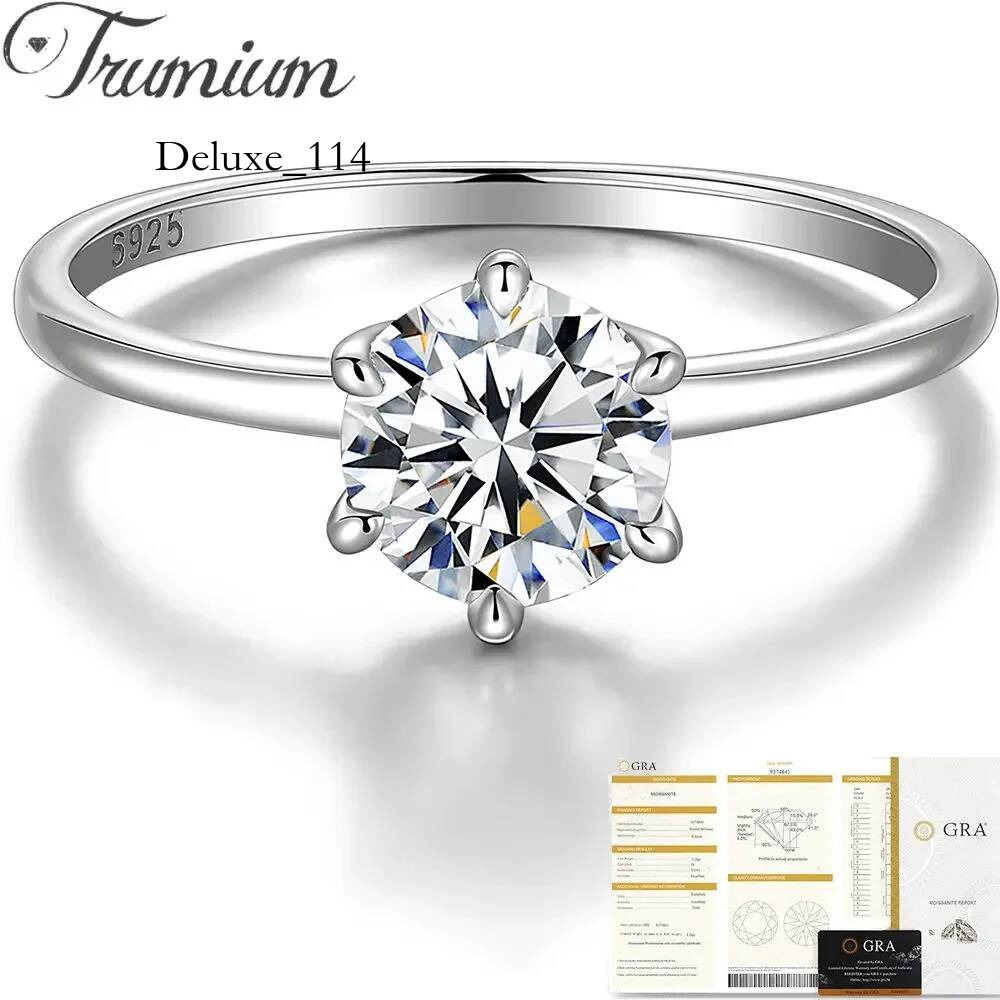 Trumium 0.5/1 Ct D Color Moissanite Ring For Women Dia moissanite Rings s Sier Engagement Wedding Bands Fine Jewelry