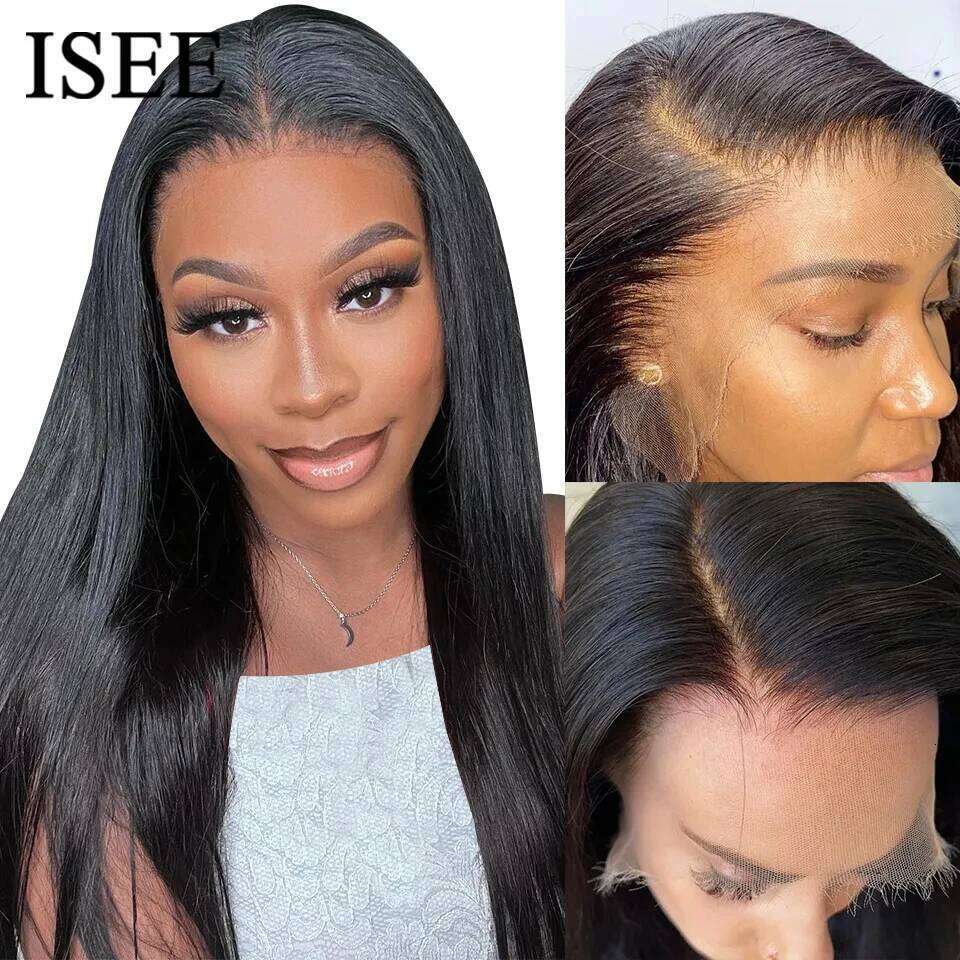 ISEE HAIR Malaysian Straight 13x4 HD Frontal Pre Bleached Knots For Women 4x4 Lace Wig Human Hair Wigs