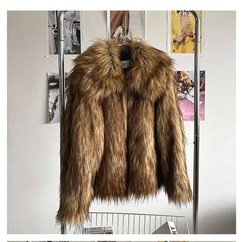 Brown Lapel Fluffy Jacket Winter Warm Women's Retro Loose Environmental Mink Faux Fur Short Plush Coat Overcoat