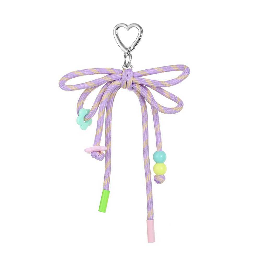 2025 Fashion New Colorful Hand Woven Bow Keychain Charming Heart Buckle Ring Small Flower Bead Bag Keychain Accessory W250604
