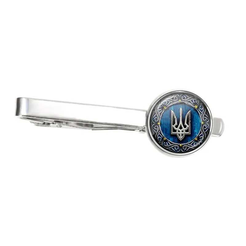 Classic Trident Ukraine Tie Clips Punk Ukrainian Symbol Glass Cabochon Necktie Clip Pin for Men Suit Jewelry Gift W250604