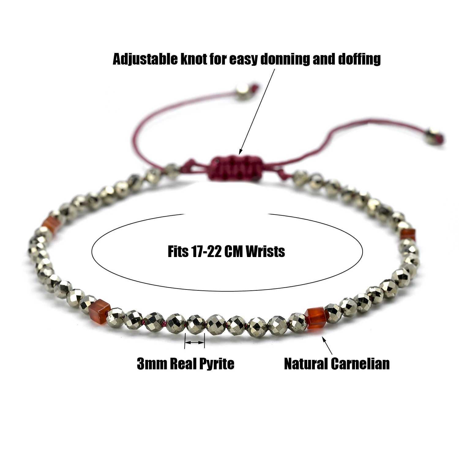 Radiant 3mm Real Pyrite Stone Red Rope Braided Bracelet for Women Adjustable Knot Easy To Wear Energy Health Jewelry M250604