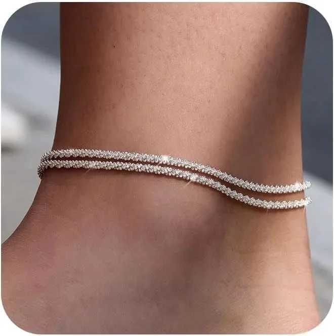 Gold Silver Plated Ankle Bracelets for Women Waterproof Anklet for Women Adjustable Figaro Beaded Anklet Beach Jewelry for Women W250604