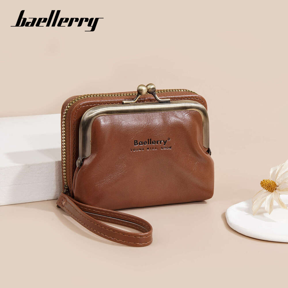 New Women's Coin Purse Baellerry Oil Wax Leather Multi-Card Slot Accordion Card Holder Ins Mini Wallet for Women