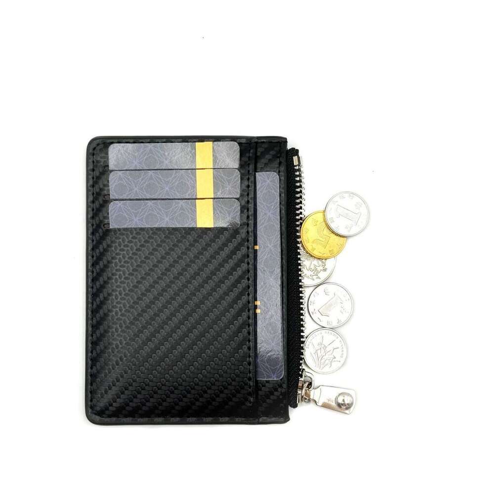 Defuli2025 Summer Men's Wallet Holder Multi-Card Slot PU Fabric Carbon Fiber Texture Zipper Card Case Trendy