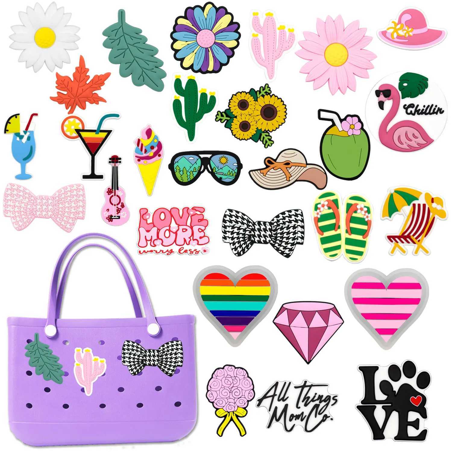 1pcs Cactus Sunflower Charms For Beach Bag Accessories Ice Cream Drink Handbag Decoration Bow Guitar Beach Tote Bag Accessories W250604
