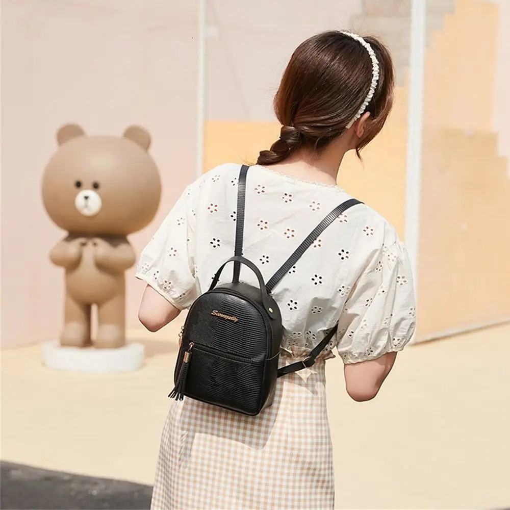 PU Leather Shoulder Bags Stylish Multi-function Large Capacity Small Backpack Solid Color Handbag Female 250530