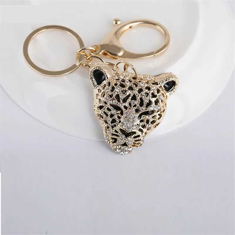 New Arrival Fashion Crystal Leopard head Rhinestone Tiger Keychain Womens bags Decoration Pendants Accessories Car keyrings Jewelry U250604