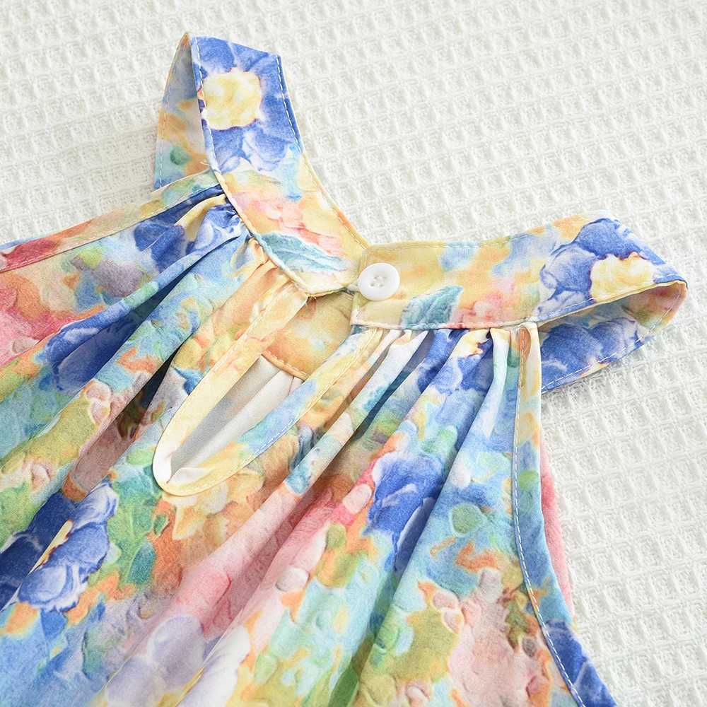 Summer New Sweet and Cute Childrens Clothing Oil Painting Sleeveless Vest Dress Birthday Party Costume Kids Dresses for Girls R250530