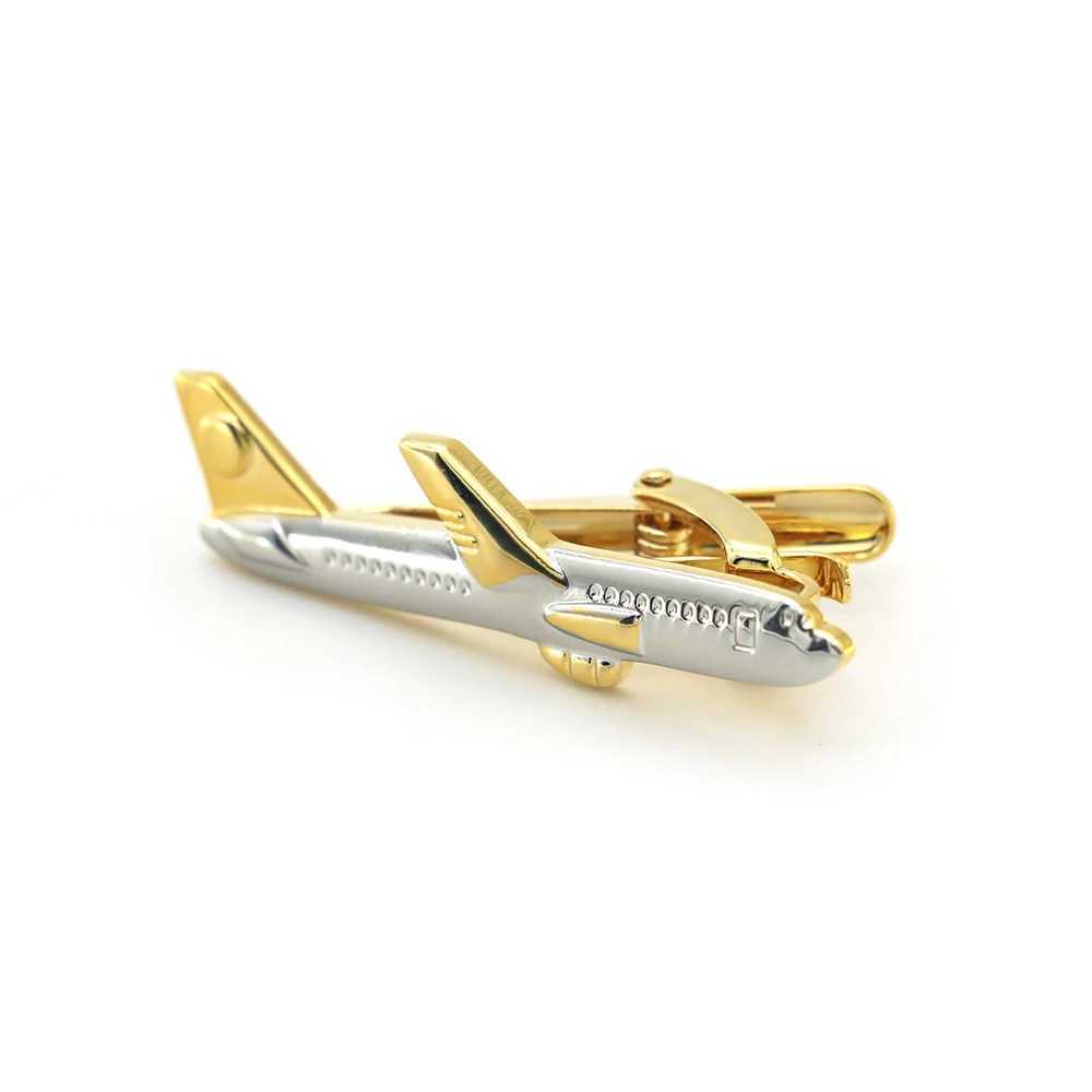 Quality Brass Material Novel Golden Color Plane Tie Pin For Men Aircraft Tie Clips Wholesale Retail W250604