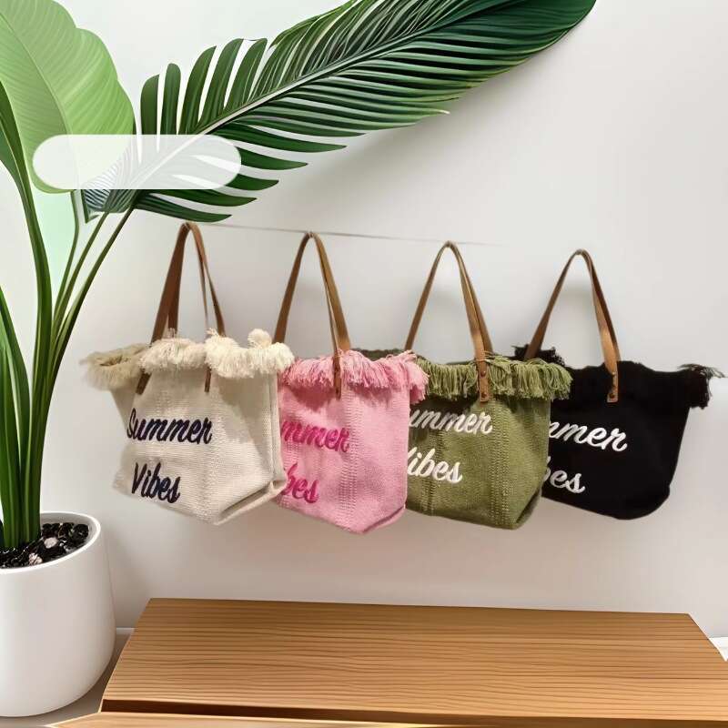 2025 New Korean Style Letter Tassel Canvas for Women Large Capacity Simple Commuter Student Shoulder Tote Bag