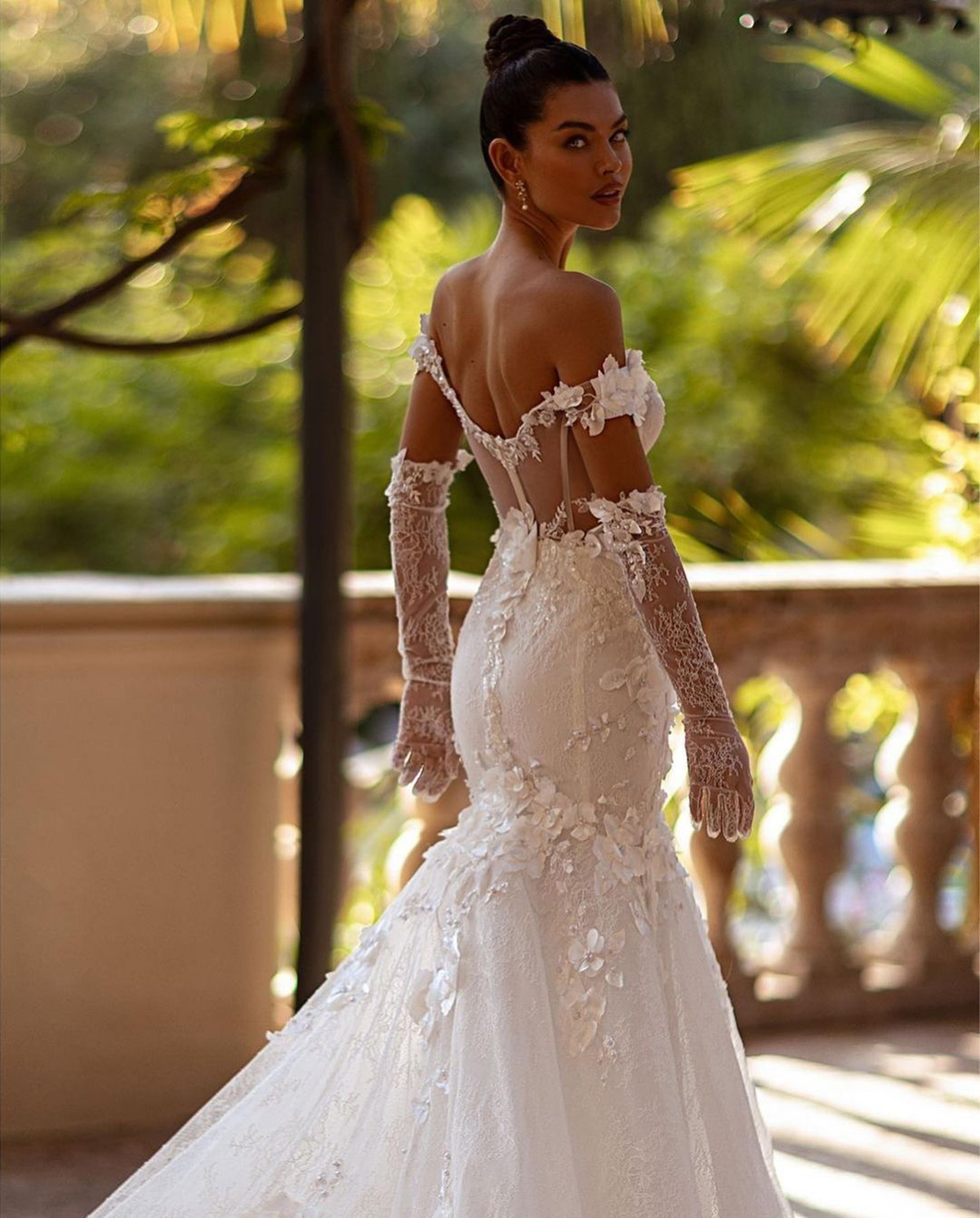 3D Flower Lace Mermaid Wedding Dresses Off Shoulder Sexy Bridal Gowns with Train Elegant Beaded Bride Dresses