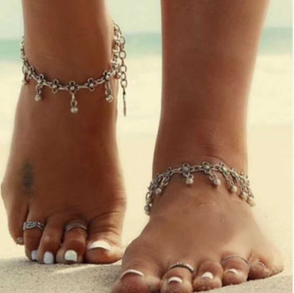 1 Pcs Vintage Gypsy Bells Bracelet Anklet for Women Sexy Summer Beach Party Foot Chains Water Drop Tassel Turkey Anklets Jewelry W250604
