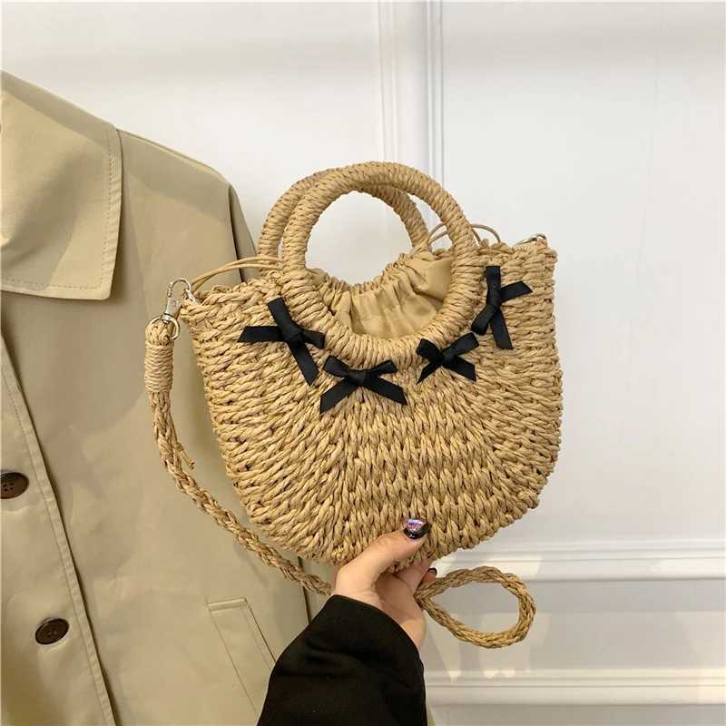 Straw Woven Bag Small Fragrant Style Sling Shoulder Crossbody Bag Hand-held Womens Bag Bow Design Beach Bag XJ250604