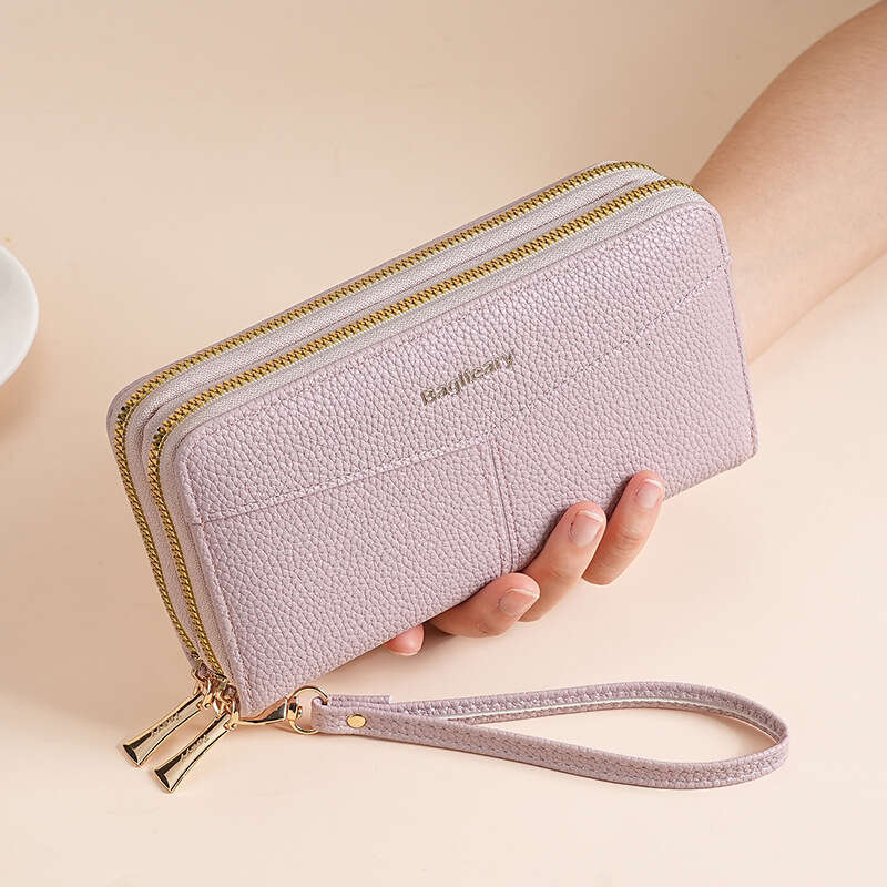 High-End Wallet Long New Double Zipper Coin Purse Simple Lychee Texture Women's Clutch