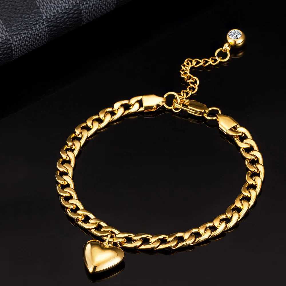 7mm Punk Cuban Chain Anklet Female Gold Silver Color Stainless Steel Heart Charm Leg Foot Ankle Bracelet for Women Jewelry Gift W250604