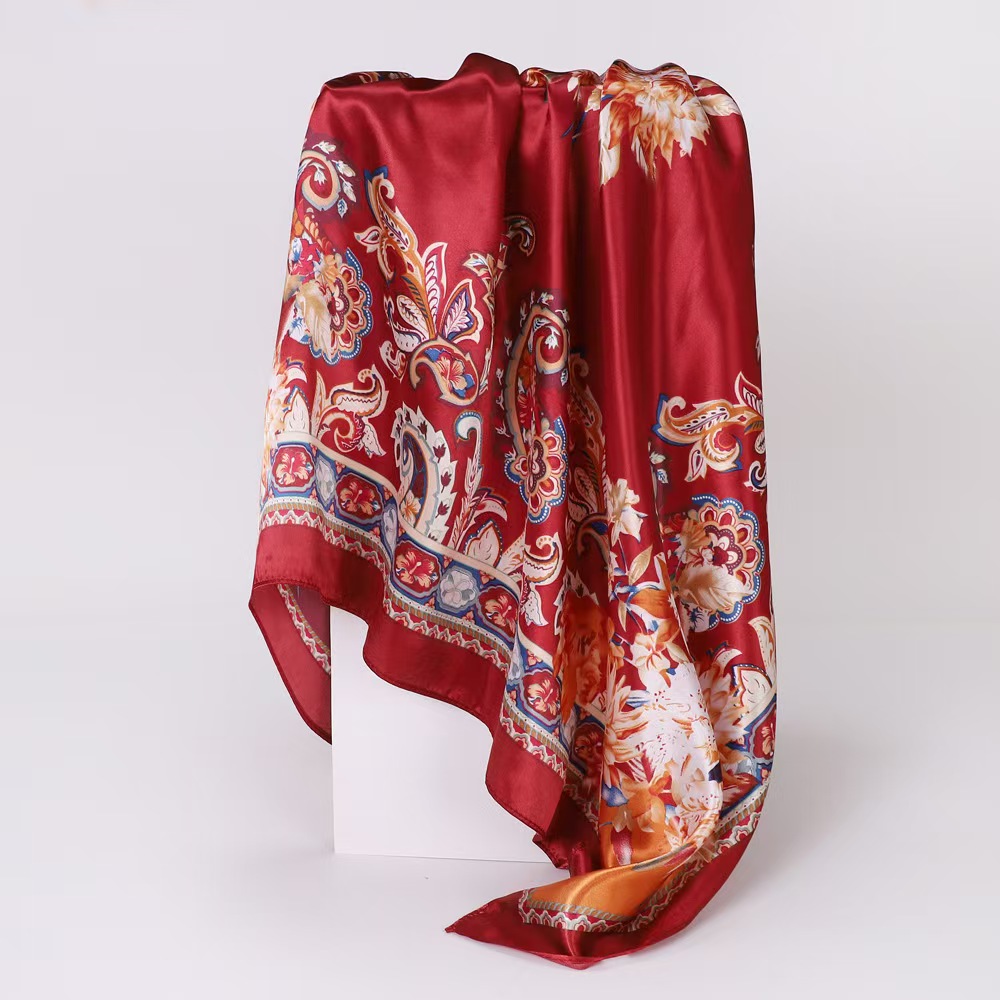 T882 silk scarf square scarf high-end ladies European and American cross-border shawl retro printed satin headscarf scarf