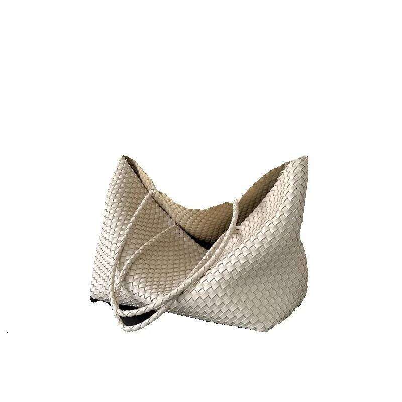 Woven Bag Leather Niche Design Handwoven Soft Leather Large Capacity Tote Bag Casual Lazy Style Shoulder Underarm Handbag Trendy Soft Woven Tote