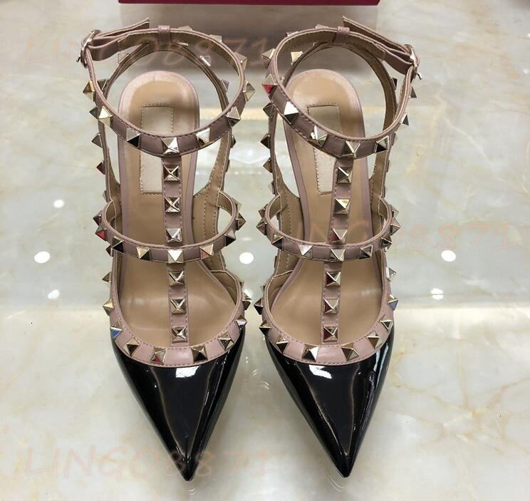 Women Sandals Designer High Heels Rivets Shoes 6cm 8cm 10cm Sexy Thin Heel Genuine Leather Black Nude Gold 51 b3
