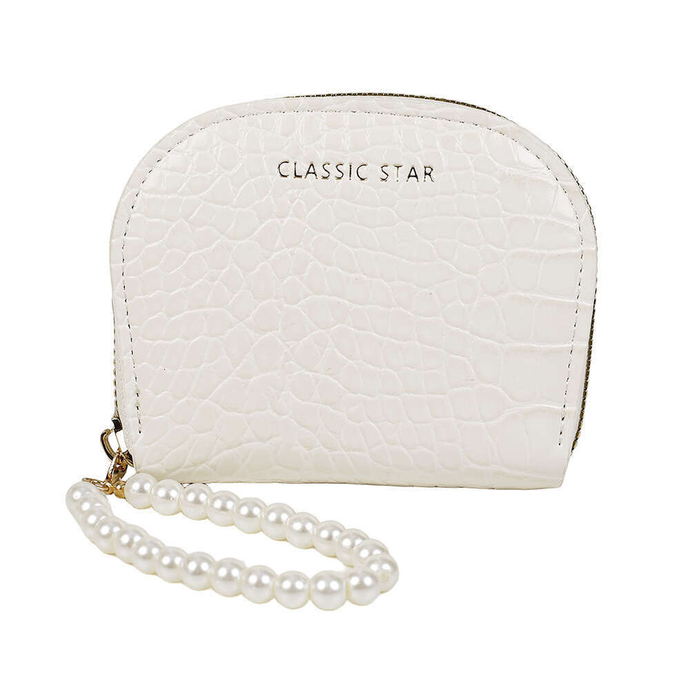 New Pearl Bracelet Crocodile Pattern Half-Round Accordion Card Holder Large Capacity Exquisite Shiny Leather Coin Purse Wallet
