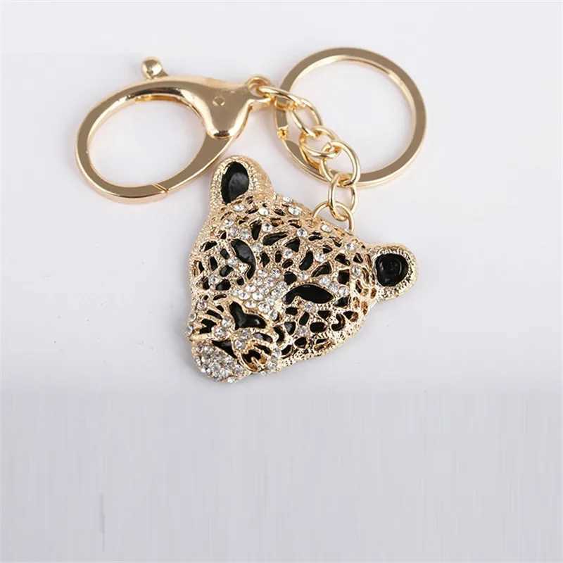 New Arrival Fashion Crystal Leopard head Rhinestone Tiger Keychain Womens bags Decoration Pendants Accessories Car keyrings Jewelry U250604
