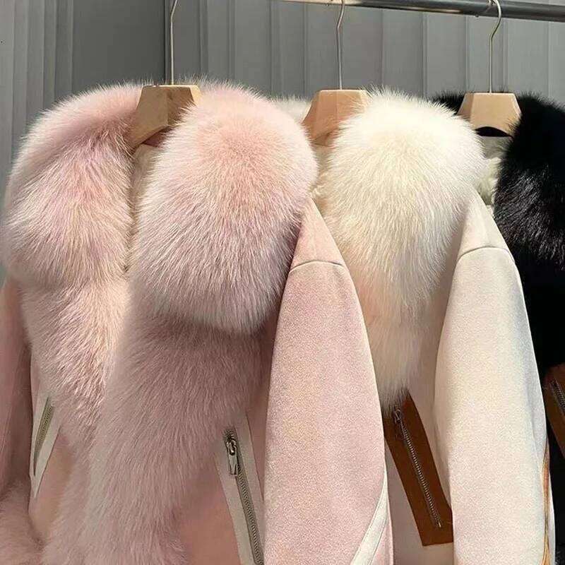 New 2024 Fox-Like Fur Women Parkas Short Autumn Winter Temperament Jacket Fashion Suede Warm Cotton Padded Coat Female Tops