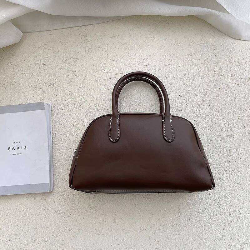 2024 New Korean Style Handbag Work Commuter Women's Niche Large-Capacity PU Shaped Large Zipper Hand-Held Boston Bag