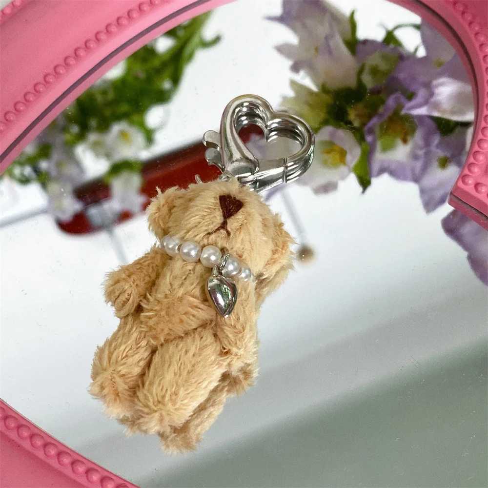 Kawaii Pearl Teddy Bear Keychain Cute Doll Pendant Mobile Phone Chain Bag Decoration Car Keyring Girl Women Bag Hanging Ornament W250604