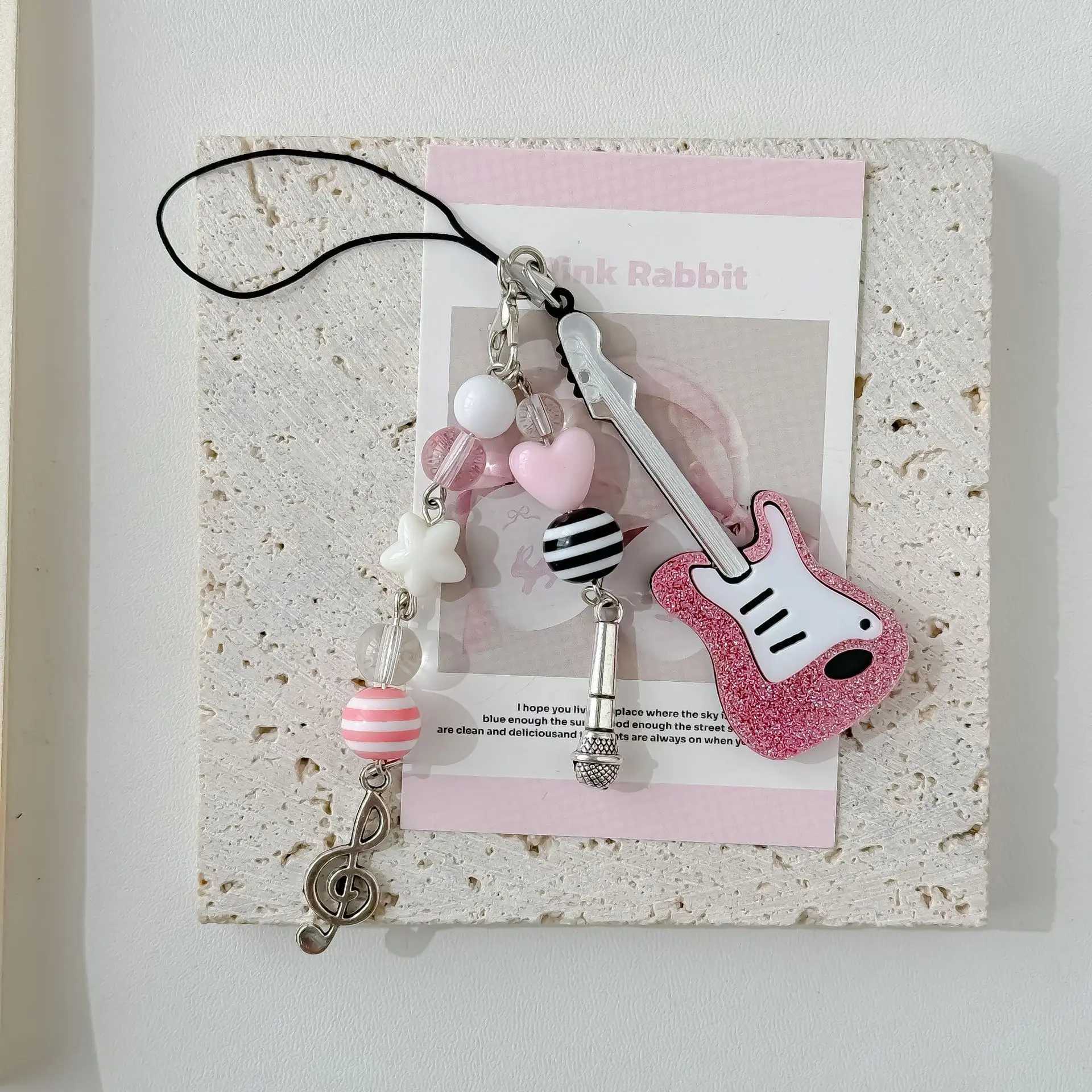 Cute Pink Musical Guitar Y2K Phone Charms Keychain Pendant Bag Phone Chain Cute Accessory Jewelry Gift for Girls Women W250604