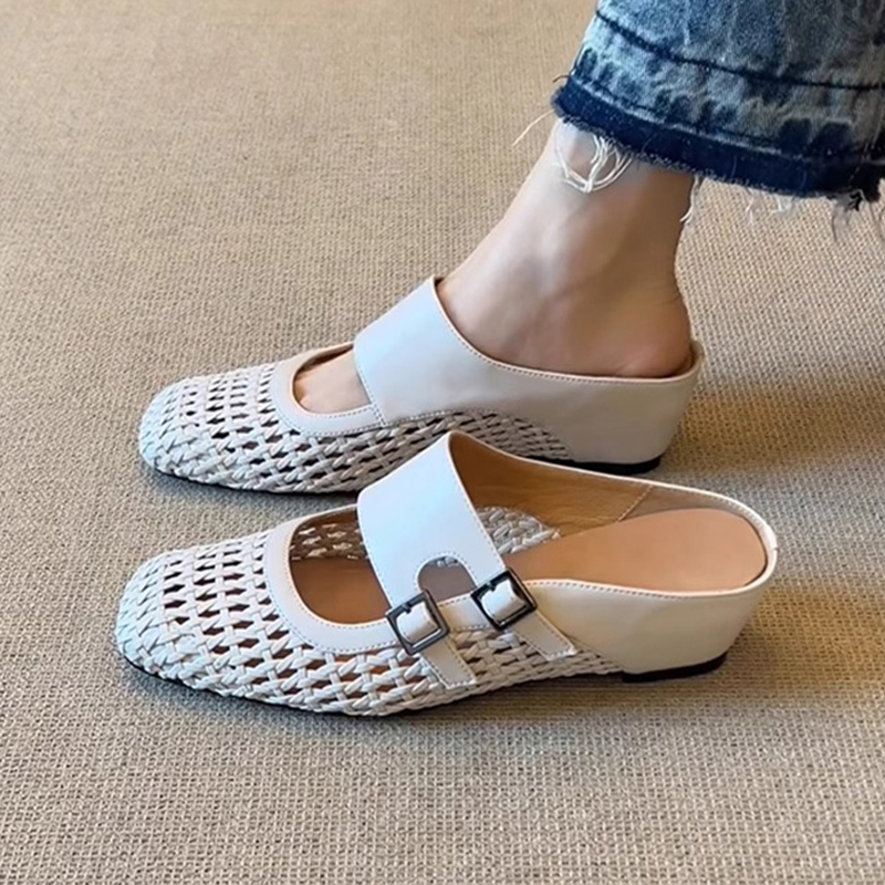 fashion casual heels designer sandals summer retro woven inner height half-heeled slippers new quare-top toe chunky womens sandal daily elegant luxury