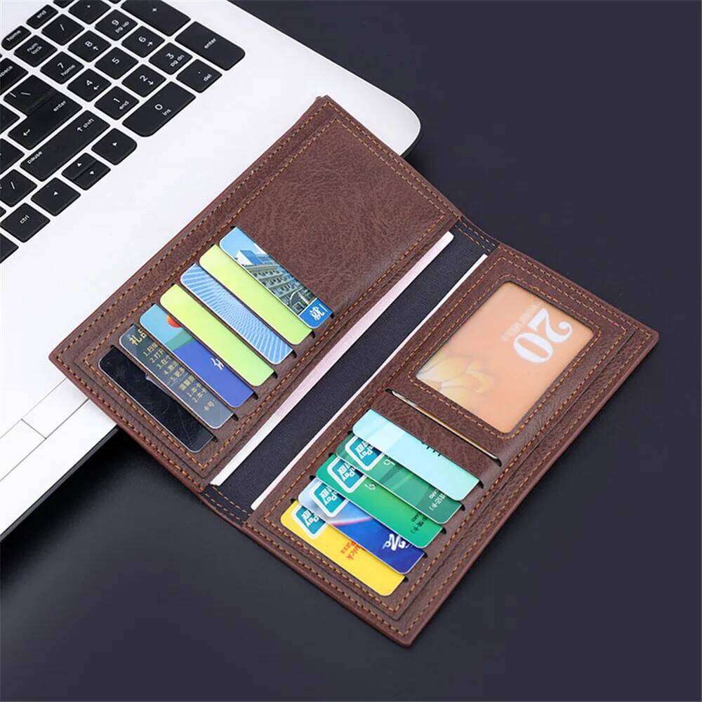 Classic Men'S Wallet Oil Wax Leather Long Wallets Gift Vintage Simple Storage Money Clip ID Bag Card Holder New