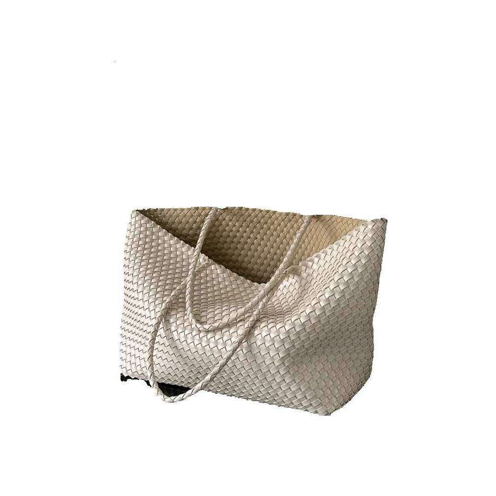 Woven Bag Leather Niche Design Handwoven Soft Leather Large Capacity Tote Bag Casual Lazy Style Shoulder Underarm Handbag Trendy Soft Woven Tote