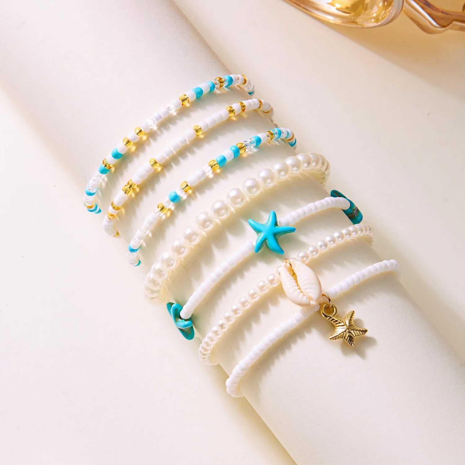 Bead Ankle Bracelets Set for Women Boho Shell Anklet Hawaiian Summer Beach Seashell Pearl Disc Starfish Conch Foot Jewelry W250604