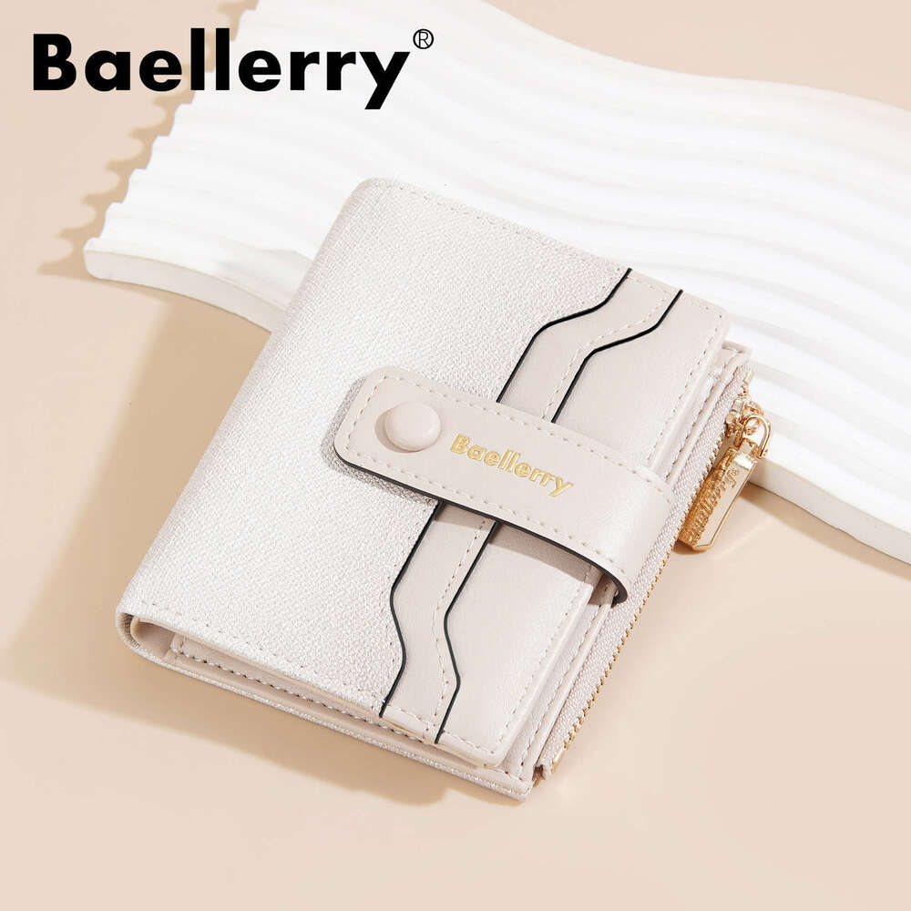 New Women's Short Baellerry Fashion Gradient Color Multi-Card Slot Zipper Coin Purse Color-Block Wallet AAAAA