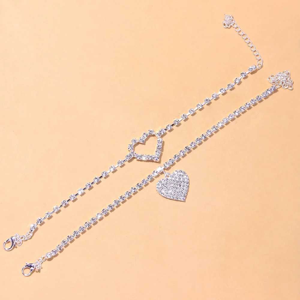 Stonefans 2Pcs/Set Bohemian Women Rhinestone Heart Anklets Foot Bracelet Summer Beach Chain Love Pendant Ankle Bracelet Jewelry W250604