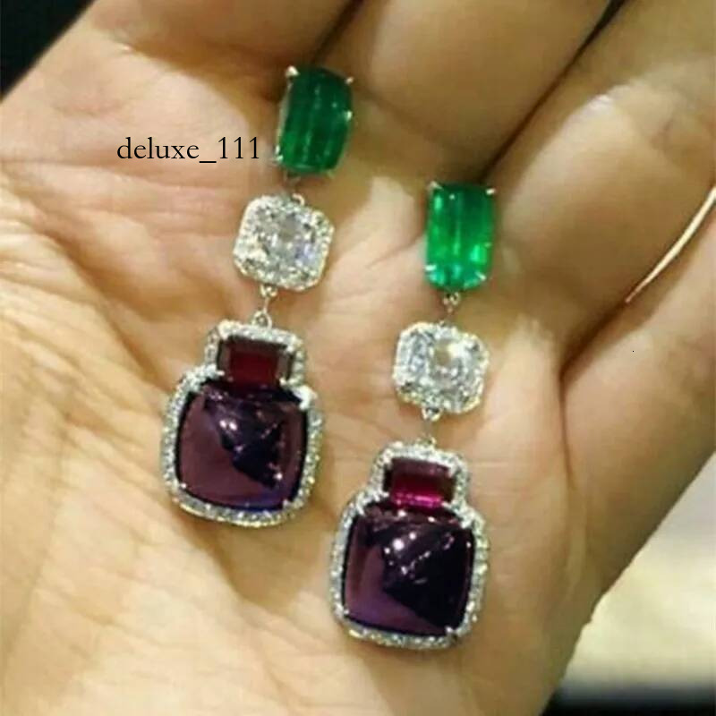 Choucong Brand Dangle Earrings Jewelry Sterling Sier Princess Cut Emerald 5A Cubic Zircon CZ Dia Amethyst Party Lady Women Earring Gift