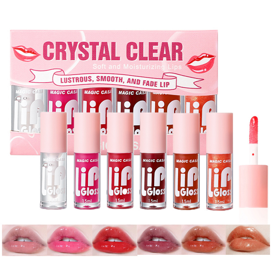 Six Colour Lip Oil, Watery Mirror Lip Glaze Set, Liquid Lipstick Moisturising Lip Gloss, Multi-Colour Lip Balm Highly Pigmented Tinted Lip Oil DH1002