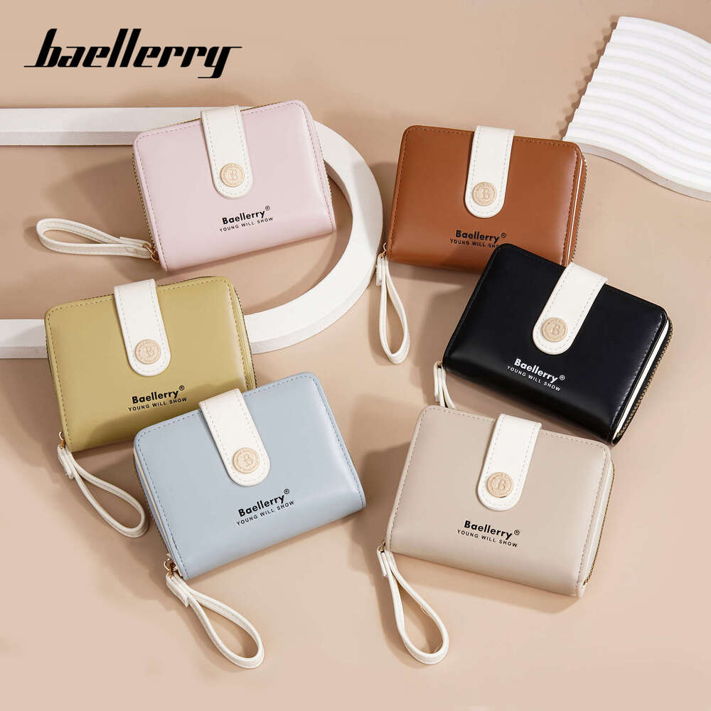 New Women's Short Baellerry Fresh Style Snap Button Soft Wallet Fashion Zipper Coin Purse