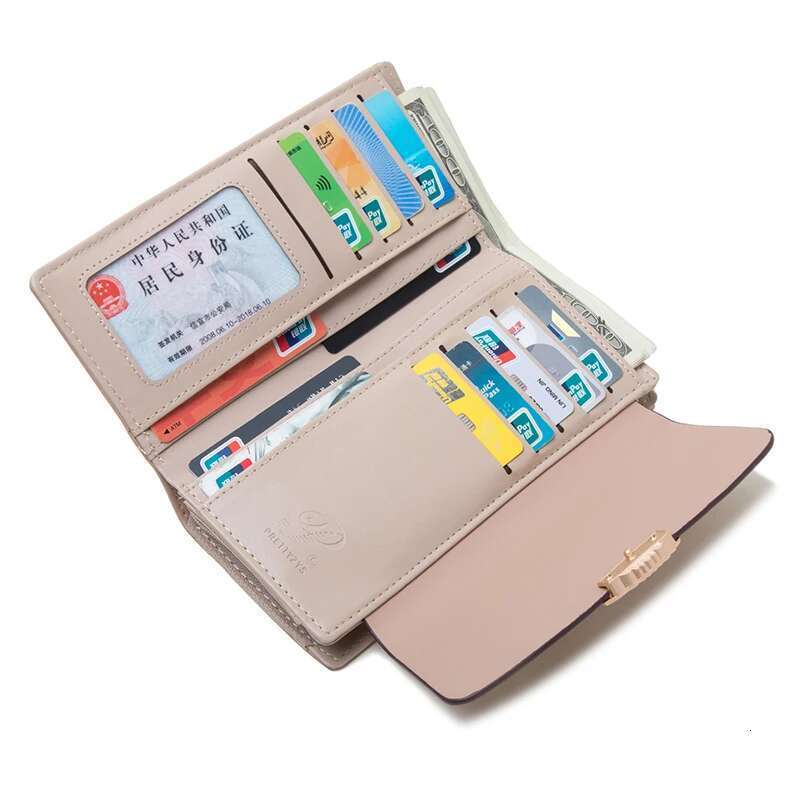 Long wallet Japan and South Korea small fresh PU leaf buckle solid color zipper folding multi-card document bag long preppy