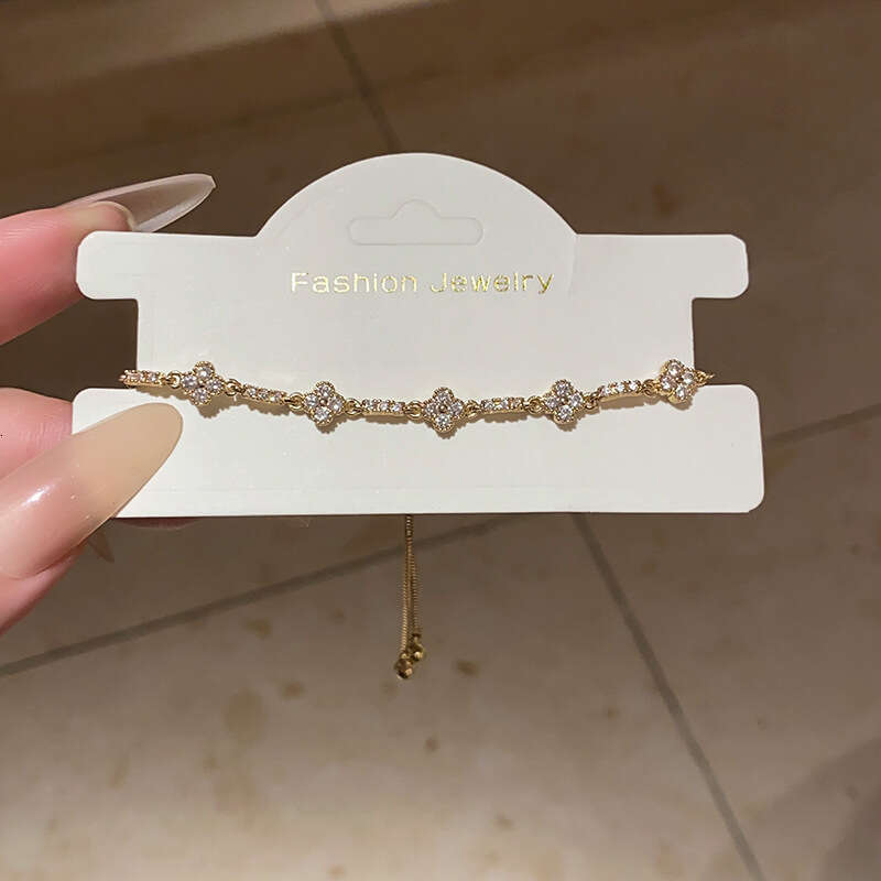 Luxury jewelry designer clover bracelet Real Gold Plated Hollow Flower Bracelet Korean Style Light High-end Adjustable Fashion Commuter Versatile Jewe