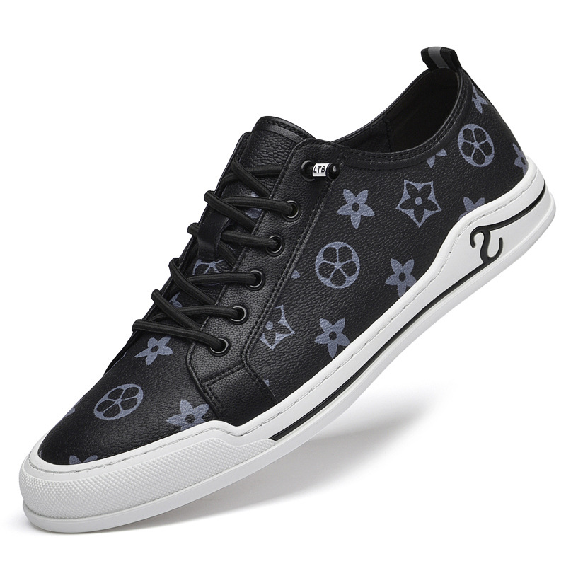 2025 Fashionable new casual shoes printed Lace-Up Low-top men's board shoes high quality trendy versatile shoes white brown black