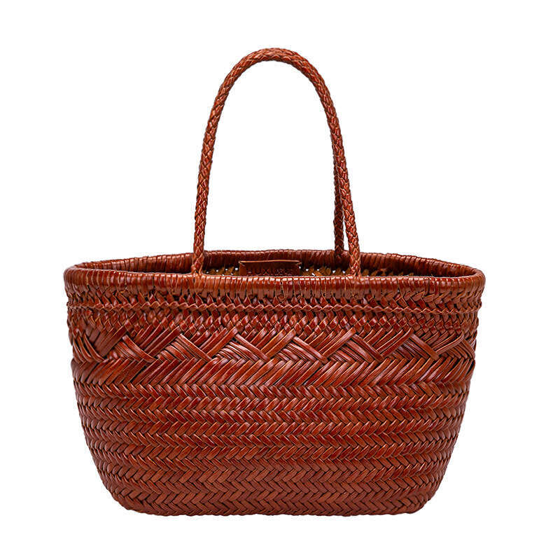 Woven Bag Leather Dragon Handwoven Top Layer Cowhide Basket Handbag Genuine Leather Ins Style Women S Bag Soft Woven Tote