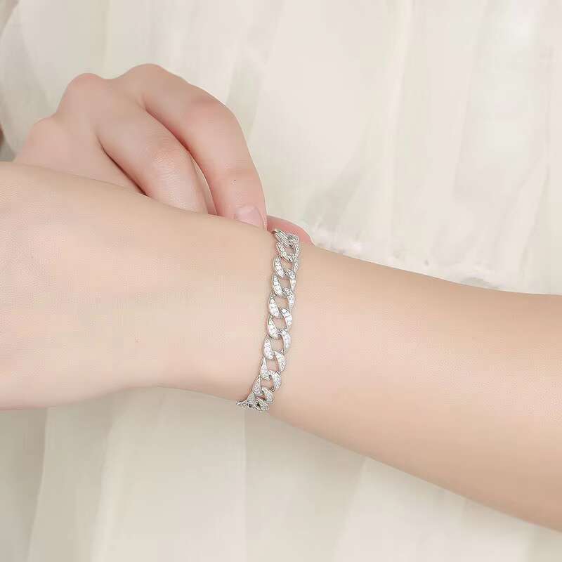 9 Hot Selling Fine Jewelry Light Luxury S925 Sterling Silver 1.2MM D Moissanite Diamond 8MM Cuban Link Chain Bracelet for Men