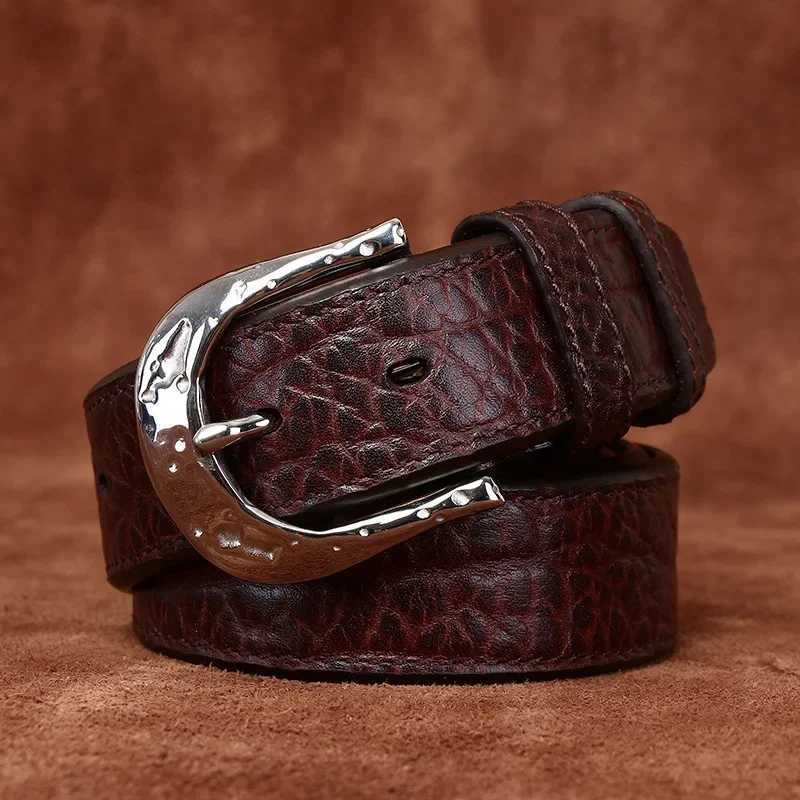 High-end light luxury double-sided bison leather belt mens genuine leather stainless steel mens business belt W250604